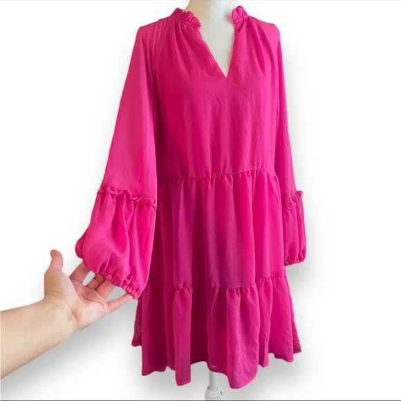 NWT Vince Camuto Three Tier Puff Sleeve Drop Waist Dress Size Med (oversized). - Picture 6 of 11